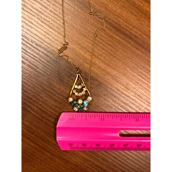 Vintage 1/20 12K GF Necklace Floral Rhinestone Pendant Gold Filled Chain - Picture 7 of 8